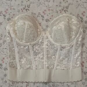 80s JcPenney Adonna Lace Bustier Rosette Cream Underwire Elastic Band Coquette